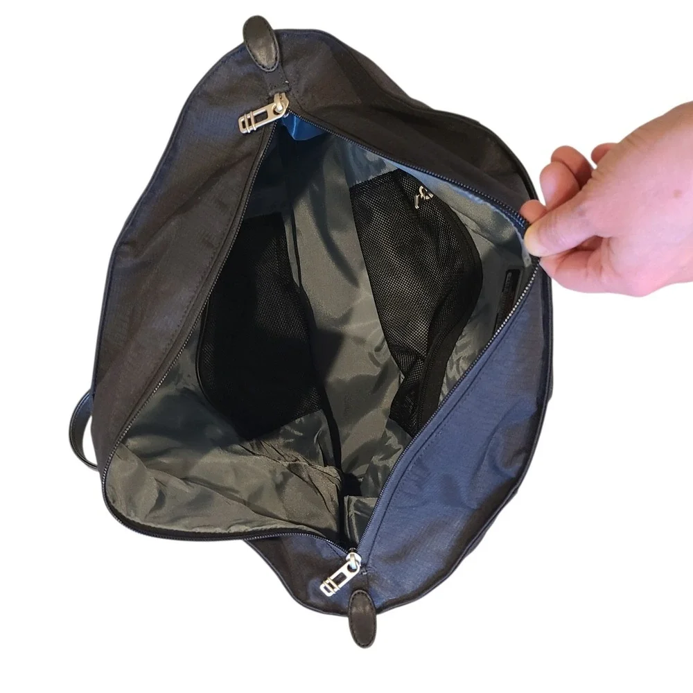 Tumi Black Nylon Tote Bag Travel Carry On‎ Shoulder Bag Zip Top Leather Trim